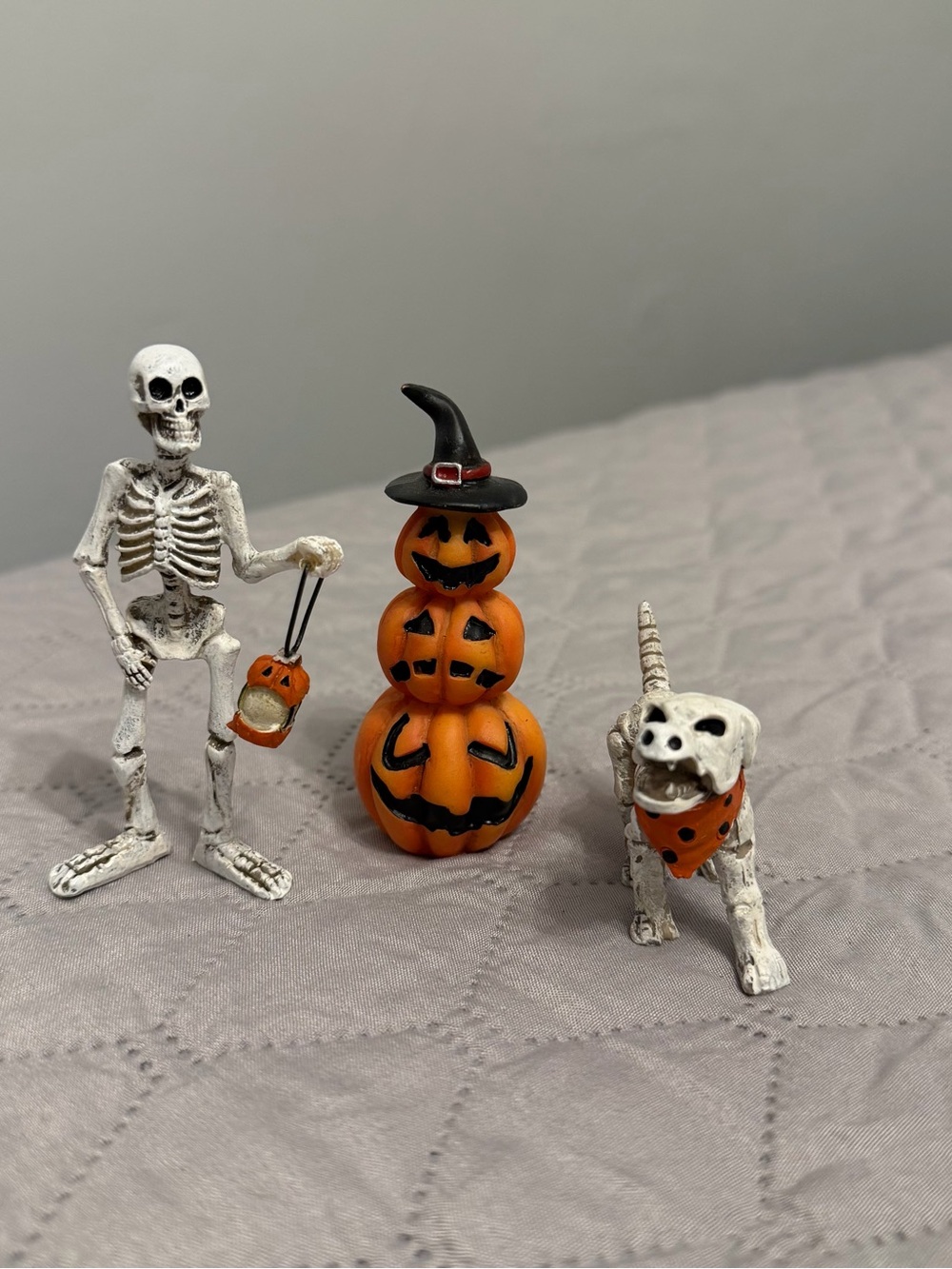Halloween Pumpkin Stack Figurine with Skeleton and Dog Set - Orange